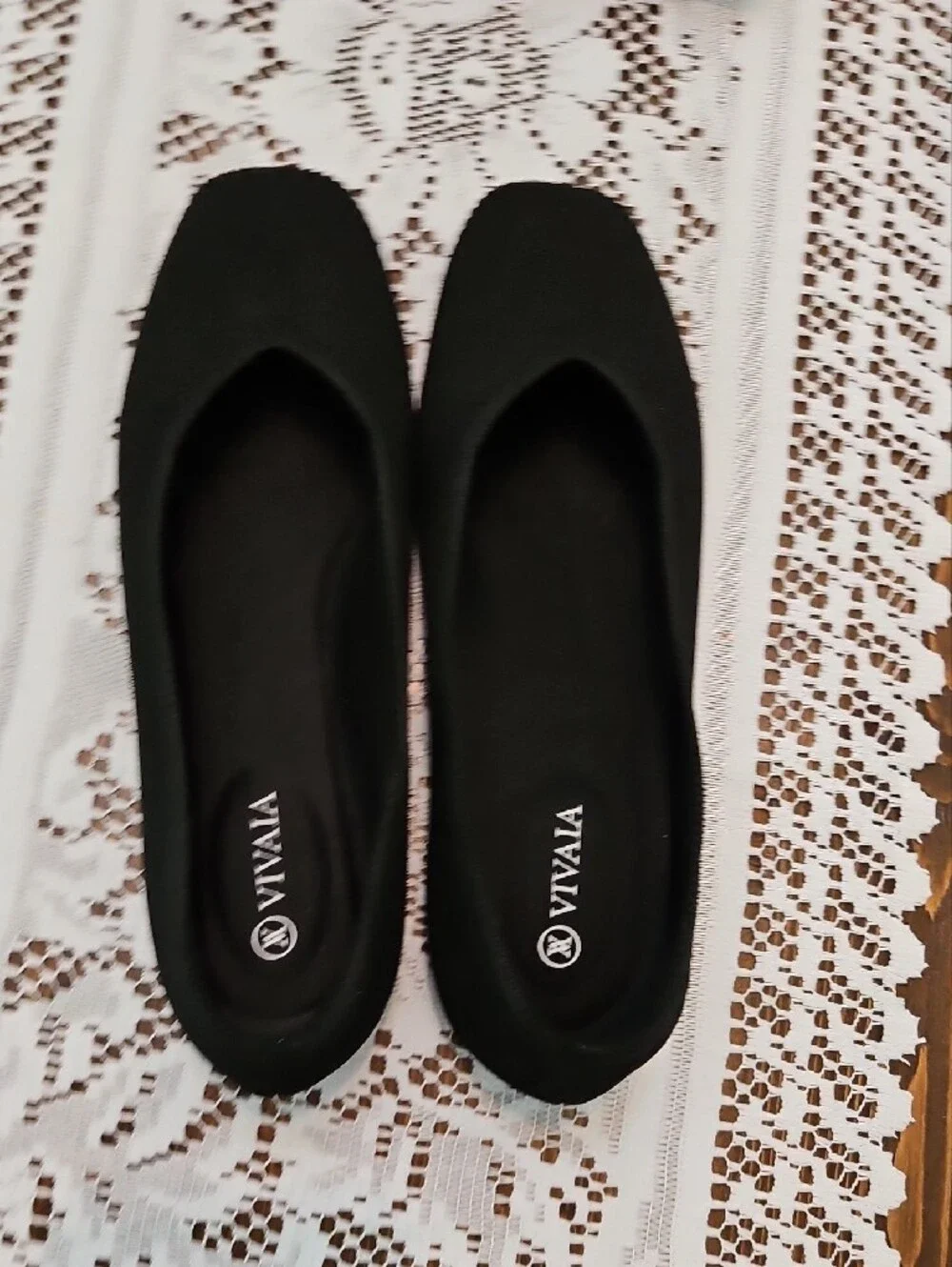 Vivaia Margot Black Knit Sqaure Toe Slip-On Ballet Flats